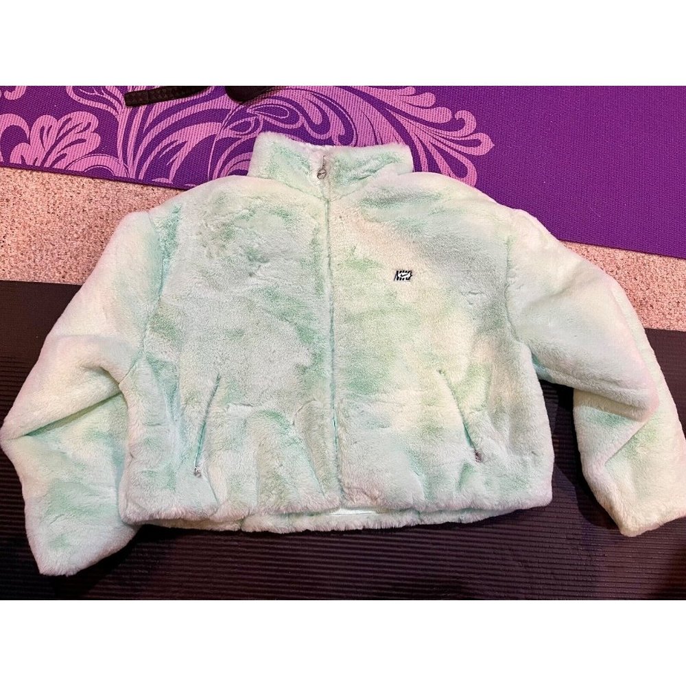 Nike Sportswear Icon Clash Mint Green Faux Fur Pocket Full Zip Jacket Sz L NWT - Picture 4 of 6